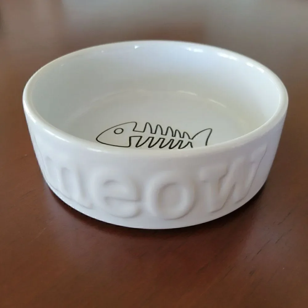 Cat's Ceramic White Food Bowl